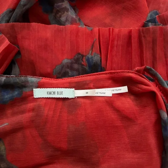 Kimchi Blue Urban Outfitters Red Pleated Floral Strappy Halter Back Tank Top M - Picture 6 of 9